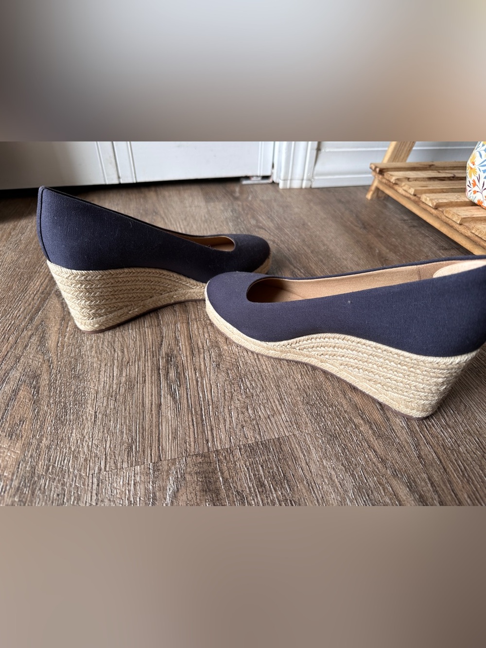 J. Crew Navy Blue Canvas Espadrille Wedge Pumps Classic Slip On Heels 8 - Picture 4 of 6